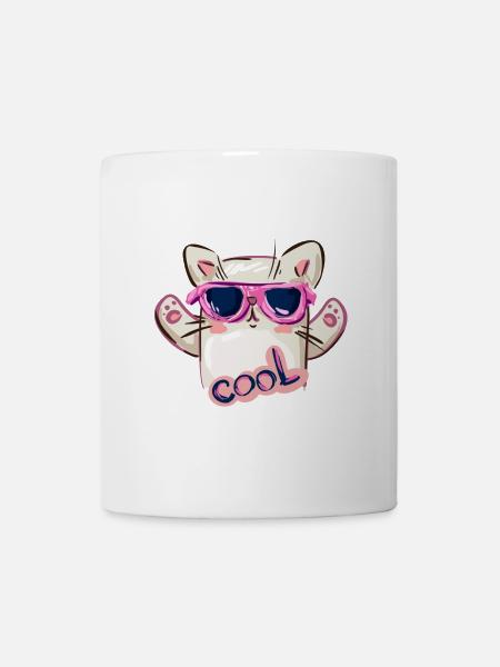 Katze mit Sonnenbrille und cooler Nachricht - Tasse - Weiß