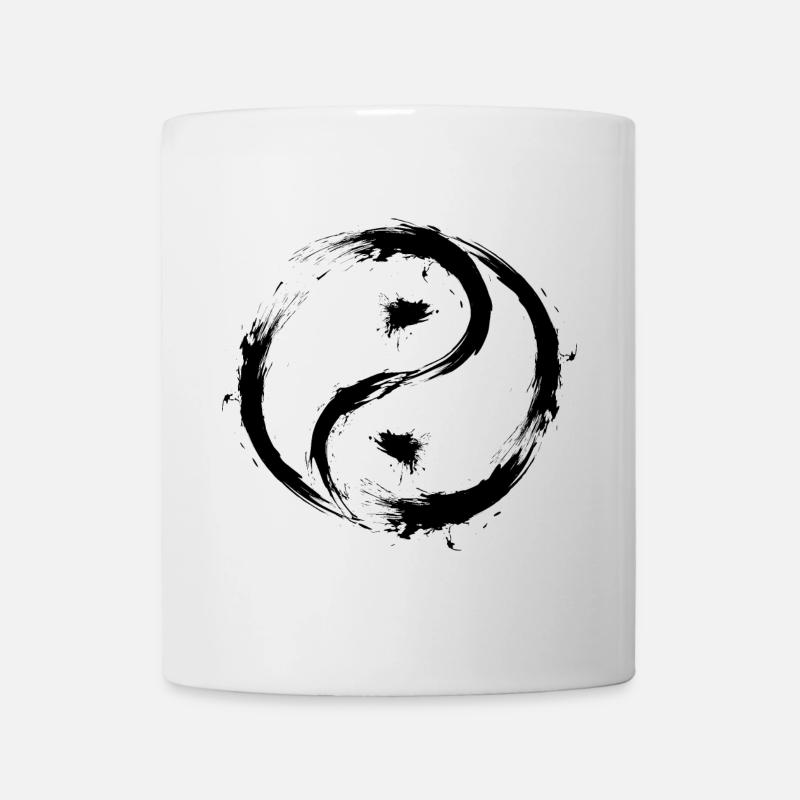 Yin Yang Circles Symbol Brush Black - Mug - white