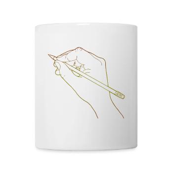 Main esquissée tenant un crayon - Mug blanc - blanc - Devant