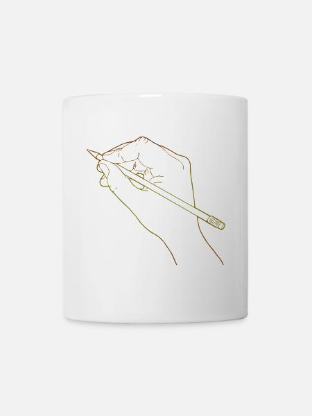 Sketched hand holding a pencil - Mug - white