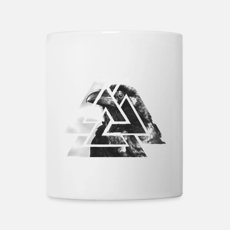 Valknut, symbole d'Odin - avec corbeau noir - Mug blanc - blanc