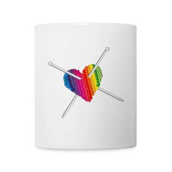 Mit Liebe gestrickt - Stricknadel mit Strick Herz - Tasse - Weiß - Vorne