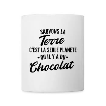 la terre est la seule planète où il y a chocolat - Mug blanc - blanc - Devant