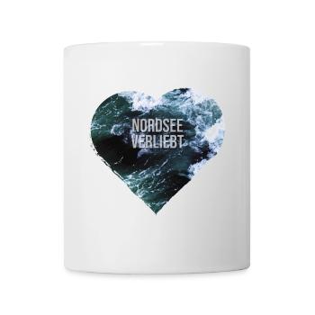 Herz mit Wellen Meer Spruch Nordsee verliebt - Tasse - Weiß - Vorne
