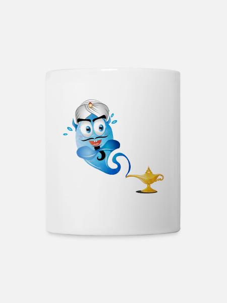 lampe magique orientale dorée et génie dans une bouteille - Mug blanc - blanc