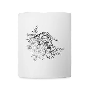 Dessin héron floral - Mug blanc - blanc - Devant