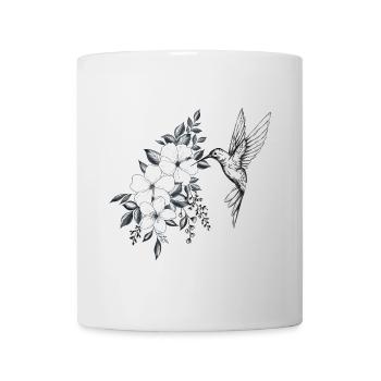 fleurs de cerisier et hibiscus, petit oiseau colib - Mug blanc - blanc - Devant