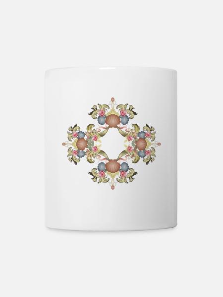 Barock Ornament mit Jakobsmuscheln und Rosen - Tasse - Weiß