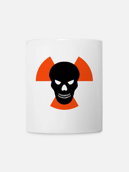 Skull with an evil eye in front of radiation warning signs - Mug - white