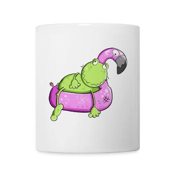 Lustiger Frosch Mit Flamingo Schwimmreif I Sommer - Tasse - Weiß - Vorne