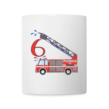 Feuerwehrauto 6.Geburtstag - Tasse - Weiß - Vorne