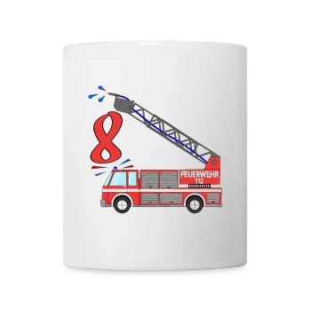 Feuerwehrauto 8. Geburtstag - Tasse - Weiß - Vorne
