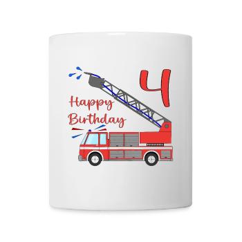 Feuerwehrauto Happy Birthday 4 - Tasse - Weiß - Vorne