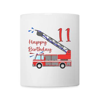 Camion de pompiers Joyeux anniversaire 11 - Mug blanc - blanc - Devant