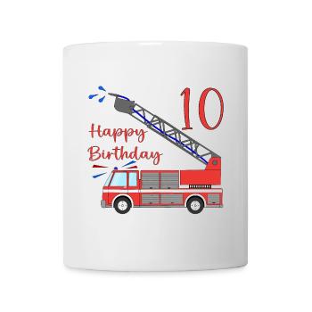 Feuerwehrauto Happy Birthday 10 - Tasse - Weiß - Vorne