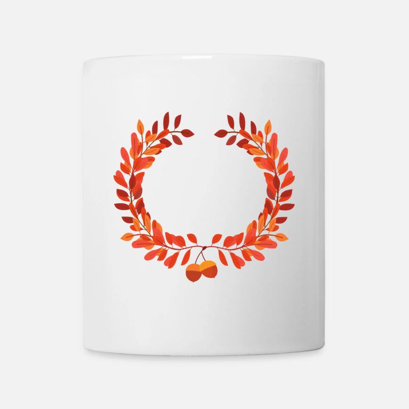 Herbstlaub Kranz mit Eicheln - Tasse - Weiß
