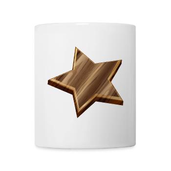 Stern in dunkler Holz Optik mit Maserung - Tasse - Weiß - Vorne