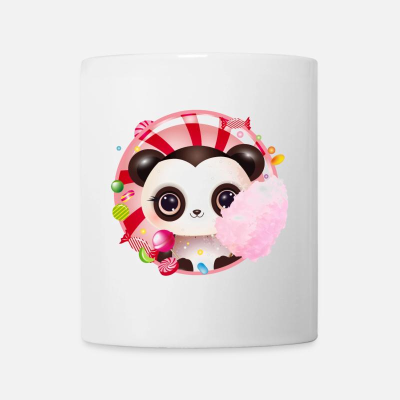 niedlicher Panda Bär mit Zuckerwatte & Süßigkeiten - Tasse - Weiß