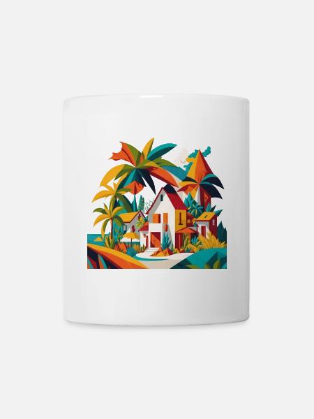 Maison sous les palmiers au bord de la mer - Mug blanc - blanc