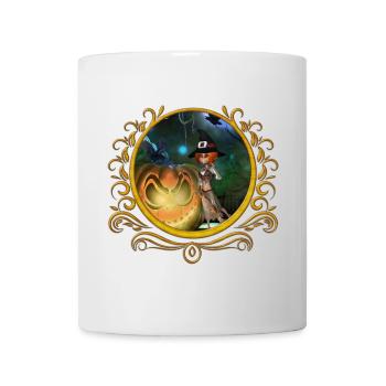 Cute little witch with pumpkin at night - Mug - white - Front