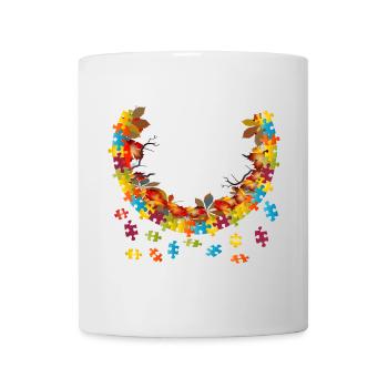 bunter Herbst Rahmen mit Herbst Laub Puzzleteile - Tasse - Weiß - Vorne