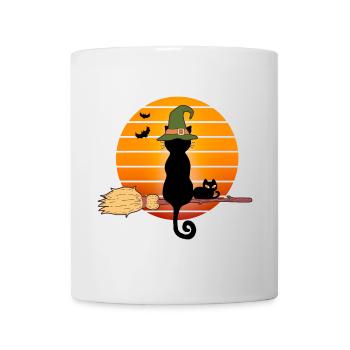 Halloween, Witch's Broom, Black Cat - Mug - white - Front
