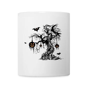 Halloween Baum mit Kürbis Laternen Fledermaus - Tasse - Weiß - Vorne