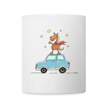 Le cheval vole comme un super-héros sur la voiture - Mug blanc - blanc - Devant