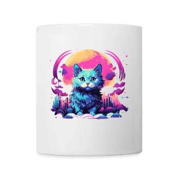Mond Katze T-Shirt Neon Vaporwave Süß - Tasse - Weiß - Vorne