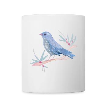 bläulicher Vogel mit Misteln im Winter Stimmung - Tasse - Weiß - Vorne