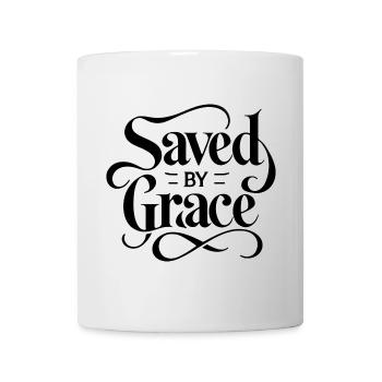 Saved by Grace Schriftzug Design - Tasse - Weiß - Vorne