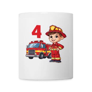 Pompier Camion de pompiers 4 Anniversaire Brigade de pompiers - Mug blanc - blanc - Devant