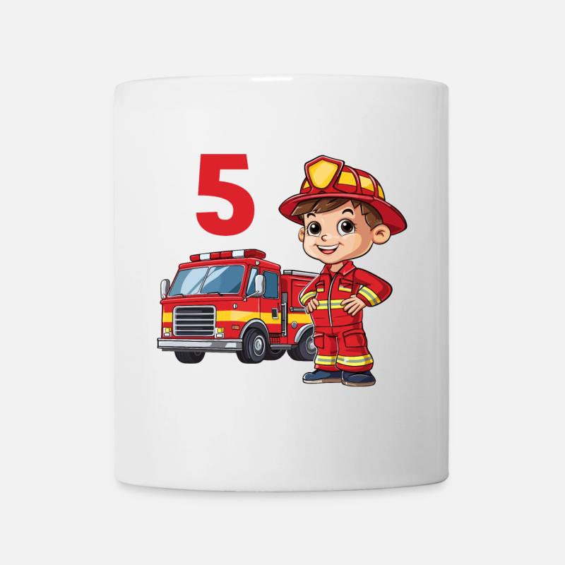 5 anniversaire pompier camion de pompiers camion de pompiers - Mug blanc - blanc