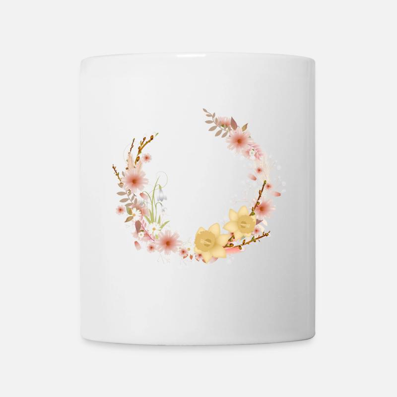 Blumenkranz Frühling Osterglocken und Palmkätzchen - Tasse - Weiß