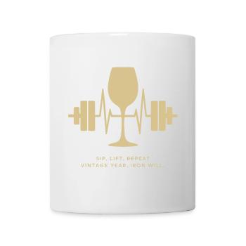 Genuss und Kraft: Wein und Gewichte - Tasse - Weiß - Vorne