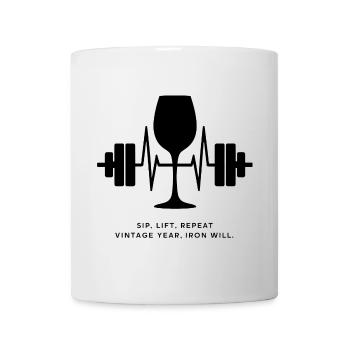 Genuss und Kraft: Wein und Gewichte - Tasse - Weiß - Vorne