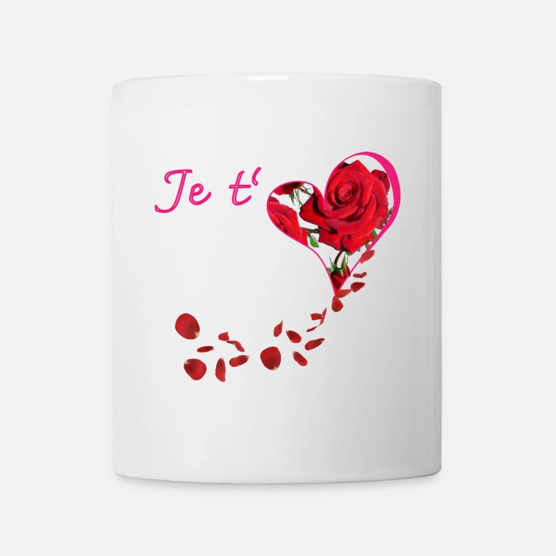 Je t aime avec son cœur de rose rouge - Mug blanc - blanc