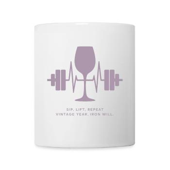 Genuss und Kraft: Wein und Gewichte - Tasse - Weiß - Vorne