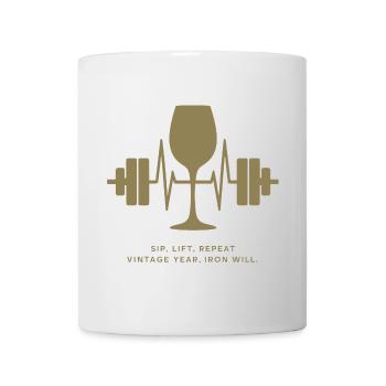 Genuss und Kraft: Wein und Gewichte - Tasse - Weiß - Vorne