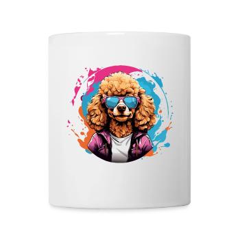 Cooler Pudel im Sonnenbrille im bunten Farbkreis - Tasse - Weiß - Vorne