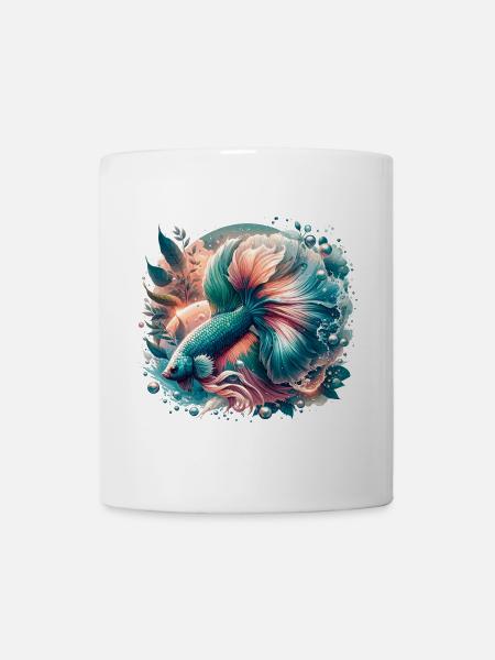 Kampffisch, Betta splendens, bunter Fisch - Tasse - Weiß