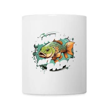 Angeln mit Papa mit buntem Fischdesign - Tasse - Weiß - Vorne