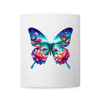 Papillon, fleurs de lotus, fleur, étang, lac zen - Mug blanc - blanc - Devant