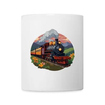 Nostalgic smoking steam locomotive with wagons - Mug - white - Front