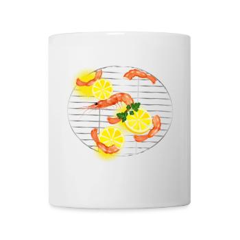 Prawns or shrimp with lemons on grill grate - Mug - white - Front