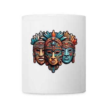 Sculpté orné aztèque, maya, masques incas - Mug blanc - blanc - Devant