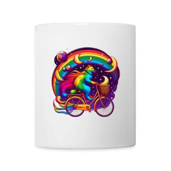 Katze auf einem Fahrrad in Regenbogenfarben - Tasse - Weiß - Vorne