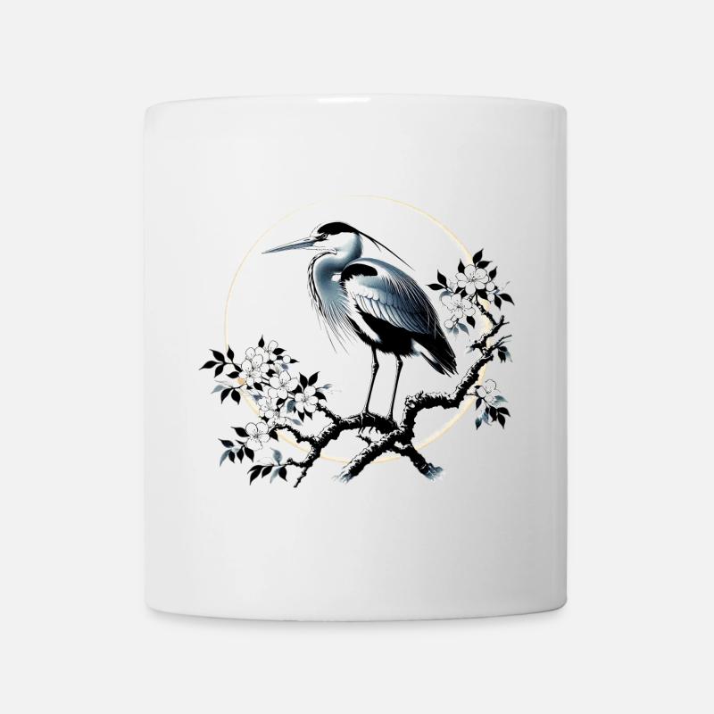 Grey White Heron Japanese Japan - Mug - white