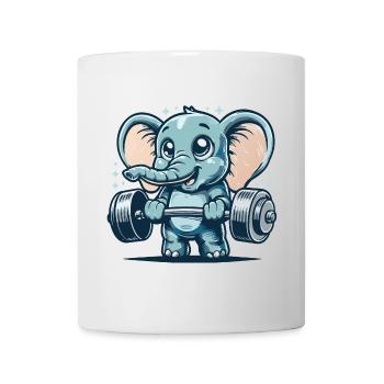 Mignon éléphant de dessin animé faisant de la musculation - Mug blanc - blanc - Devant