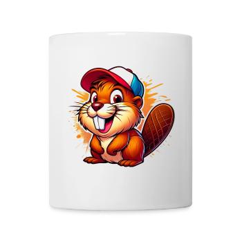 Beaver with baseball cap - Mug - white - Front